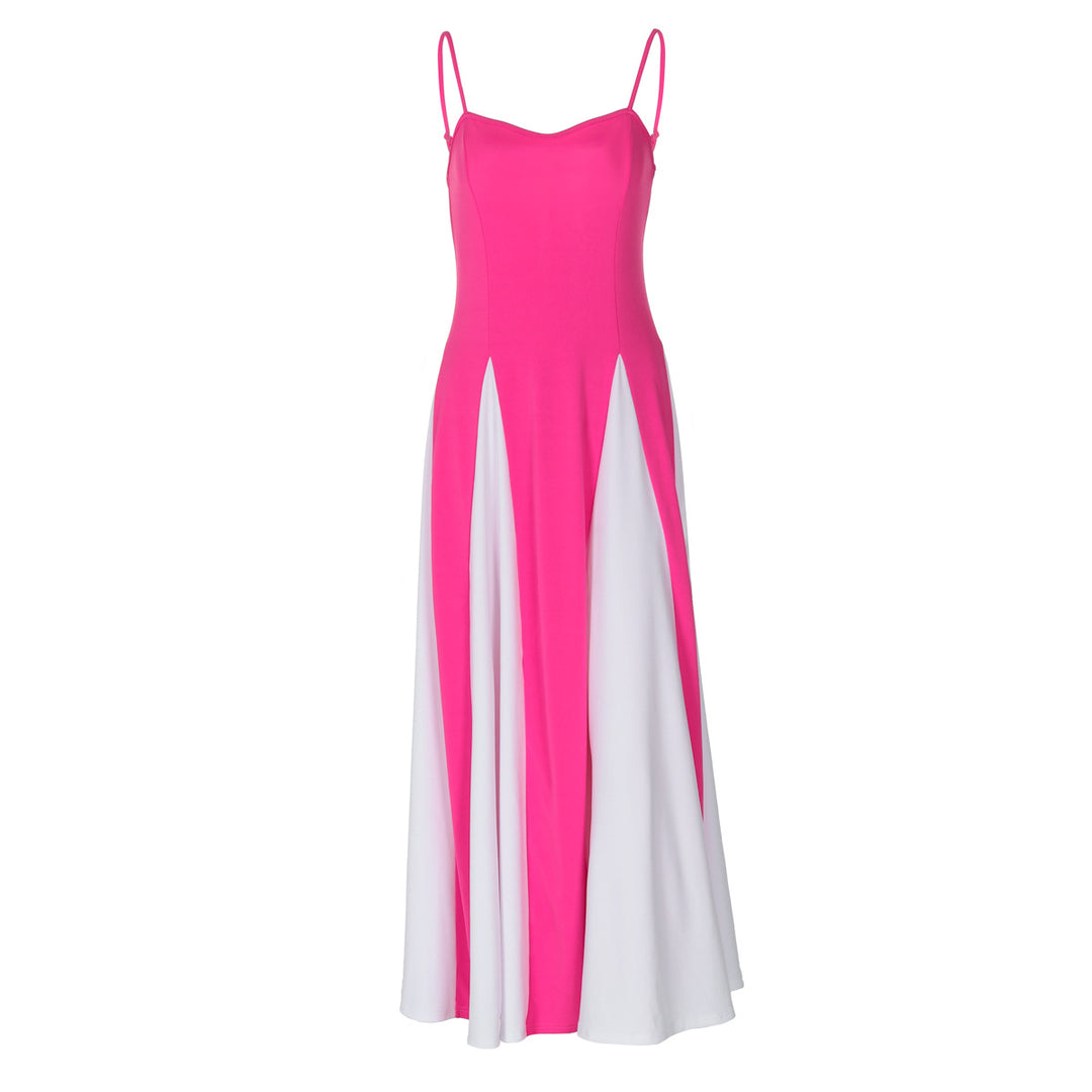 Damen Elegantes Maxikleid mit diagonalen Farbakzenten und schmalen Spaghettiträgern Echo Archiv