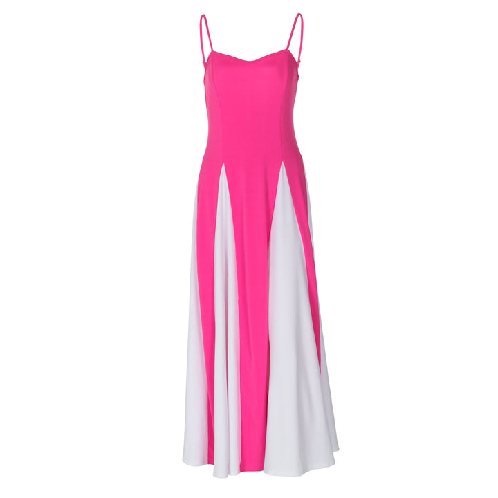 Damen Elegantes Maxikleid mit diagonalen Farbakzenten und schmalen Spaghettiträgern Echo Archiv