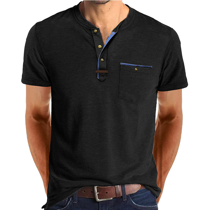 Herren Kurzarm-Henley T-Shirt mit modischen Akzenten Echoarchiv