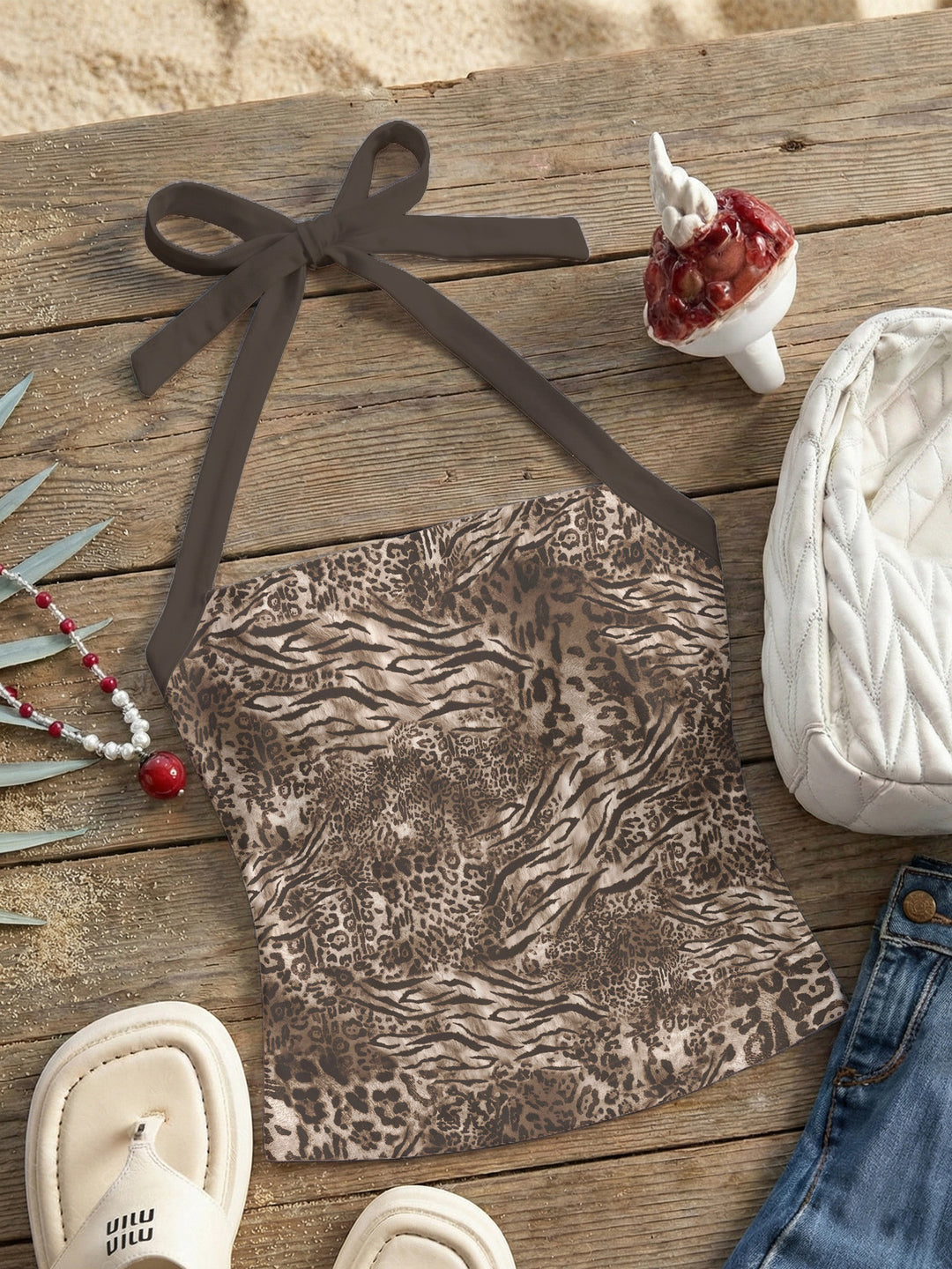 Damen Neckholder Top mit verspieltem Leopardenmuster Echo Archiv