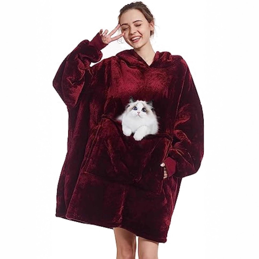 Damen Oversize Kapuzen-Kuscheldecke aus Mikrofaser mit Sherpa-Futter – Avelisse
