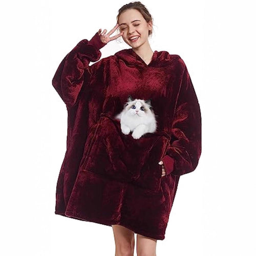 Damen Oversize Kapuzen-Kuscheldecke aus Mikrofaser mit Sherpa-Futter – Avelisse