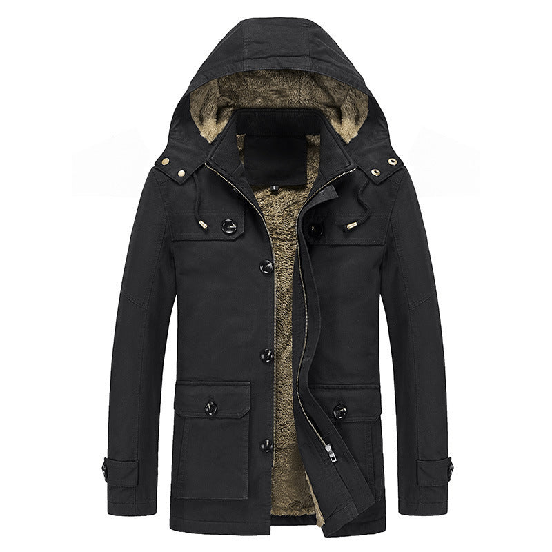 Herren Winddichter Canvas-Parka mit Teddyfleece-Innenfutter, Kapuze und Multifunktionstaschen Echoarchiv
