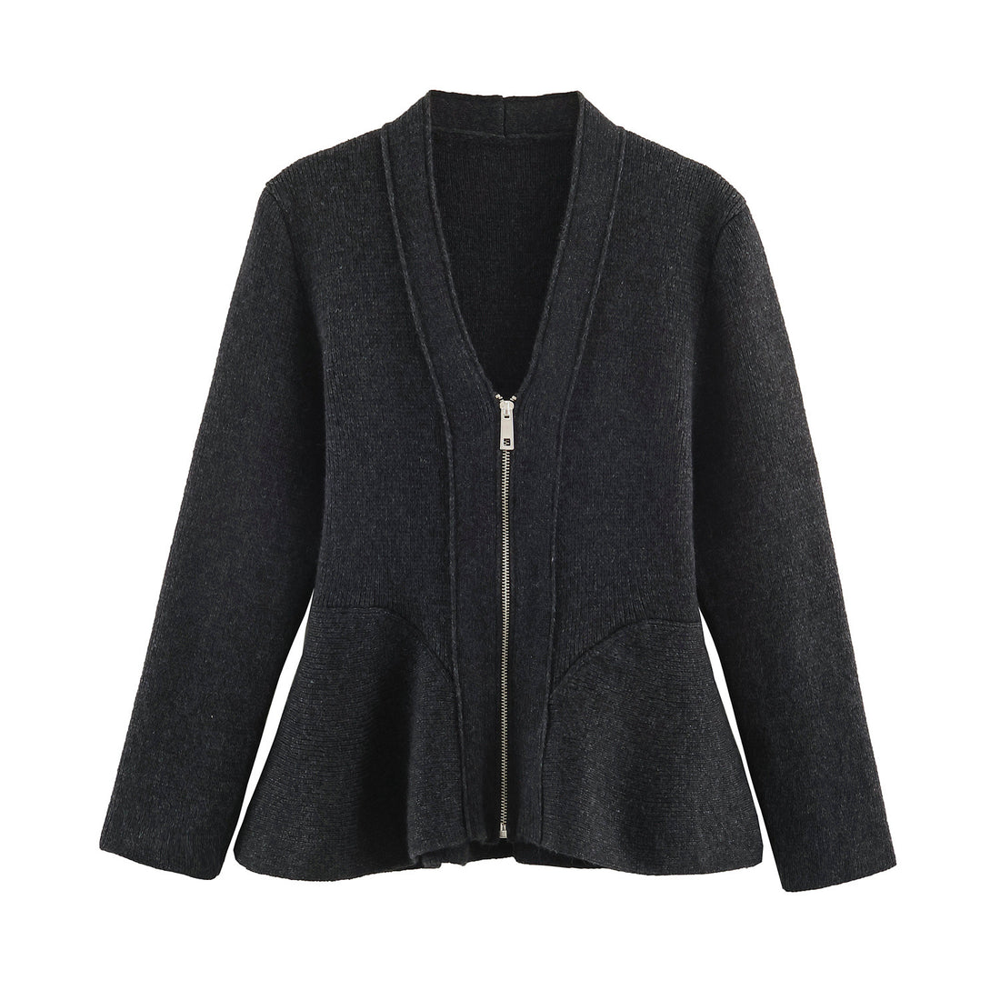 Damen Strickjacke mit Reißverschluss und Peplum-Schnitt Echoarchiv