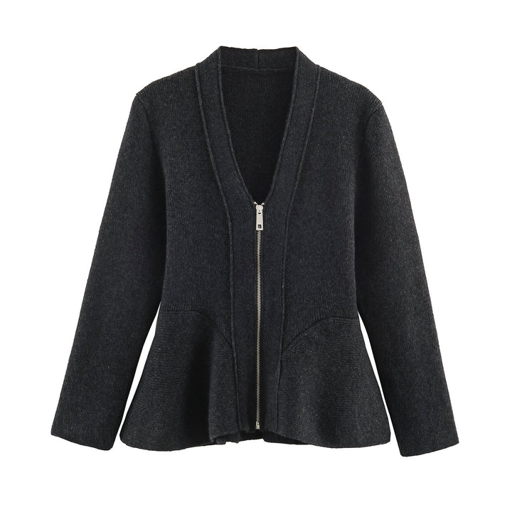 Damen Strickjacke mit Reißverschluss und Peplum-Schnitt Echoarchiv