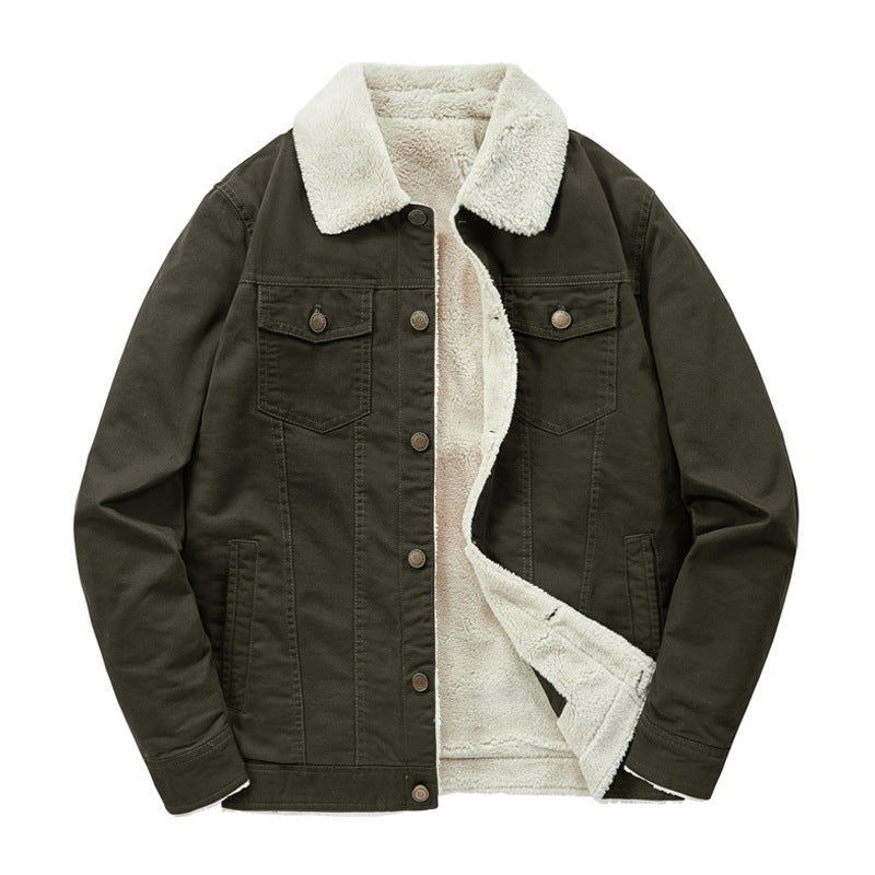 Herren Canvas-Truckerjacke mit durchgehendem Teddyfutter und Umlegekragen – Taviero