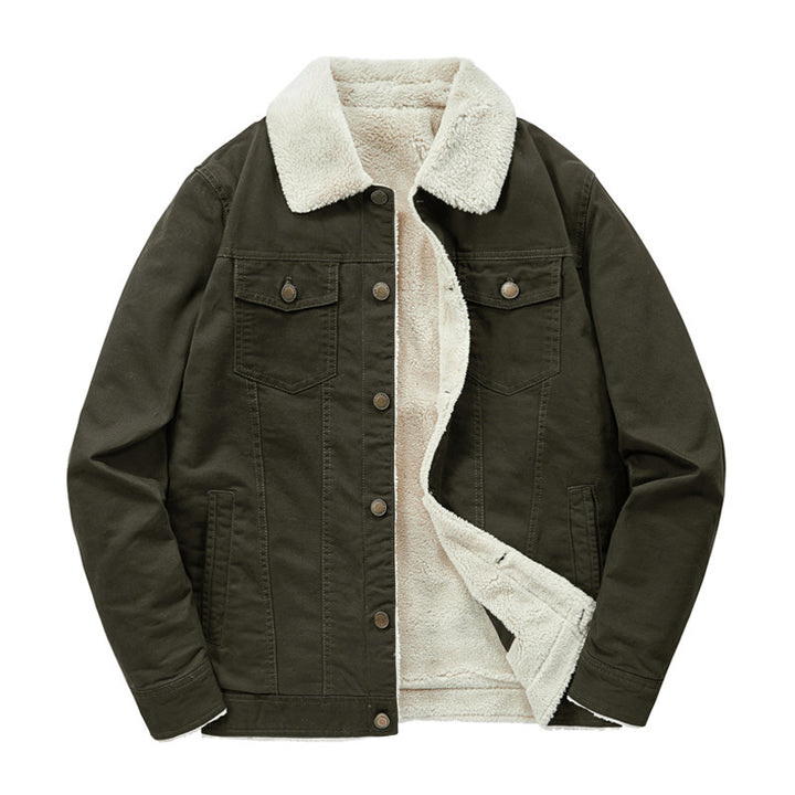 Herren Canvas-Truckerjacke mit durchgehendem Teddyfutter und Umlegekragen – Taviero