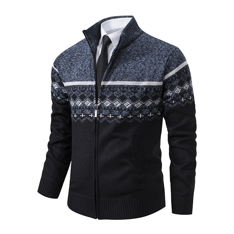 Herren Strickjacke mit modernem Muster und hohem Kragen Echoarchiv
