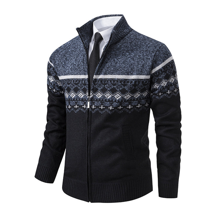Herren Strickjacke mit modernem Muster und hohem Kragen Echoarchiv