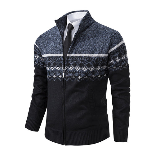 Herren Strickjacke mit modernem Muster und hohem Kragen Echoarchiv