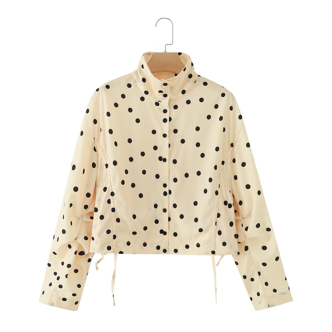 Damen Gepunktete Cropped-Blousonjacke mit Stehkragen und Tunnelzug Echo Archiv
