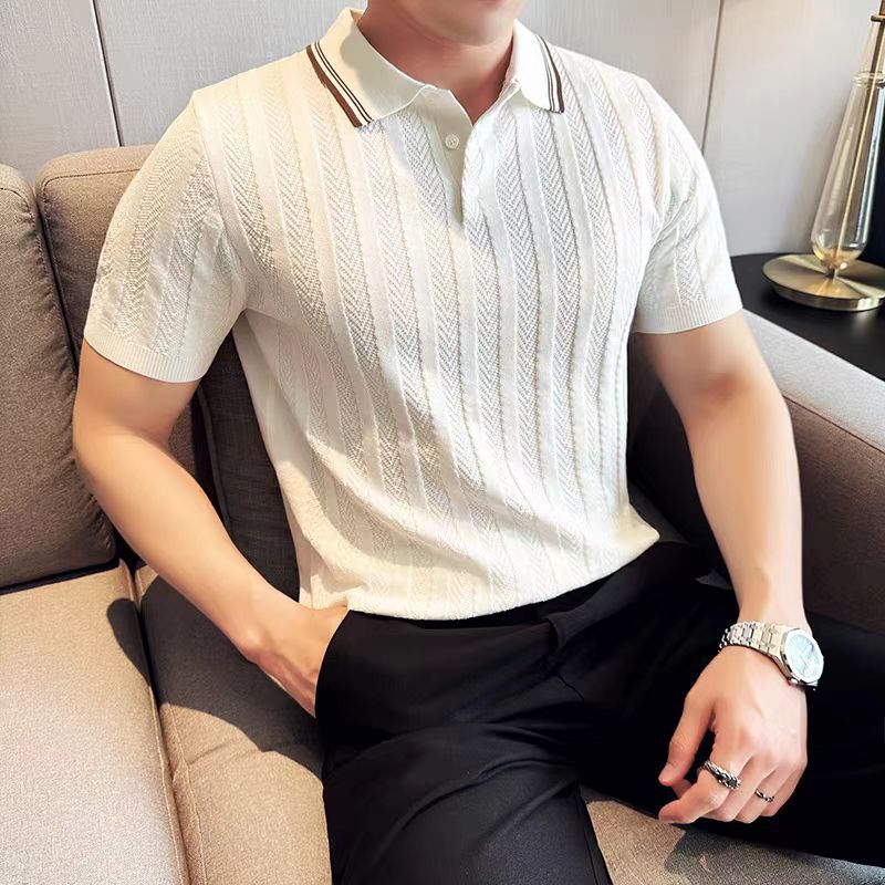 Herren Elegantes Kurzarm-Strickpoloshirt mit Struktur Echo Archiv