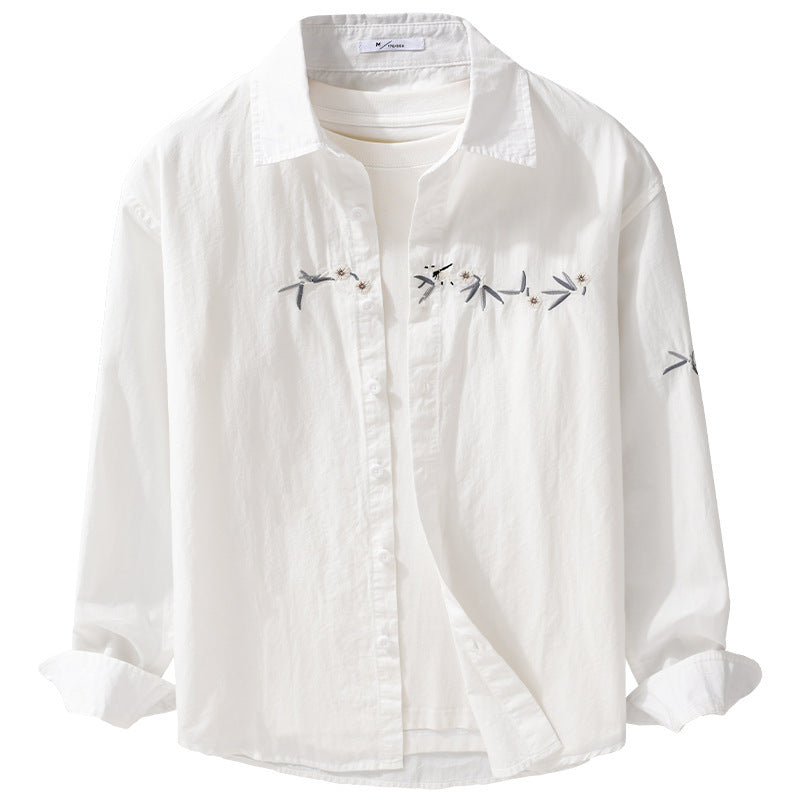 Damen Lockeres besticktes Baumwoll-Overshirt mit Kentkragen und Layering‑Detail Echoarchiv
