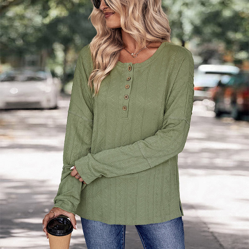 Damen Gestricktes Longsleeve mit Knopfleiste, Zopfmuster und legerer Passform Echoarchiv
