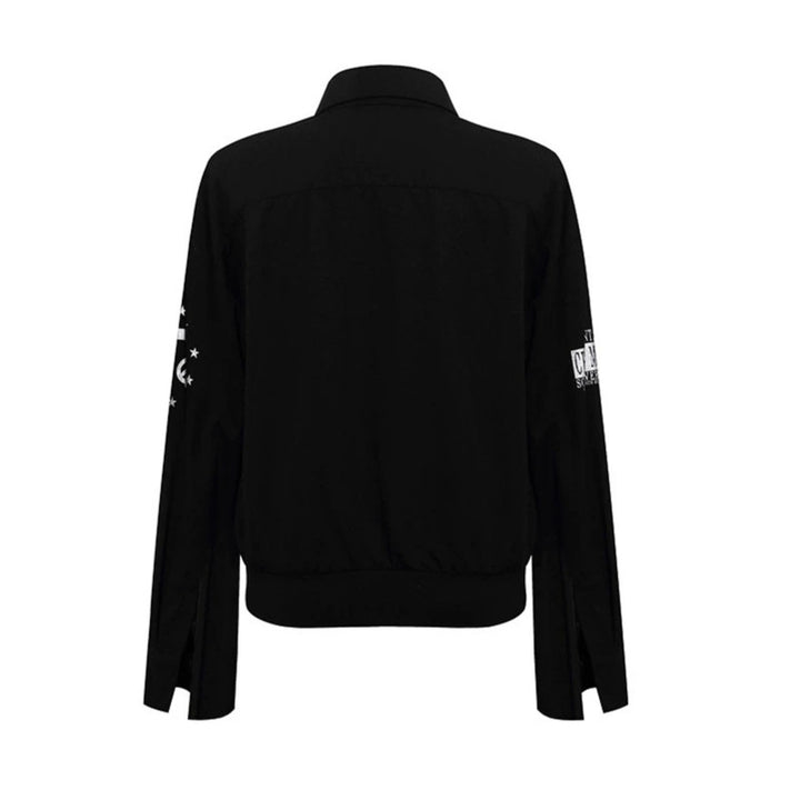 Damen Hemdbluse mit elastischem Saum, Button-Down und Schriftzug-Detail Echoarchiv