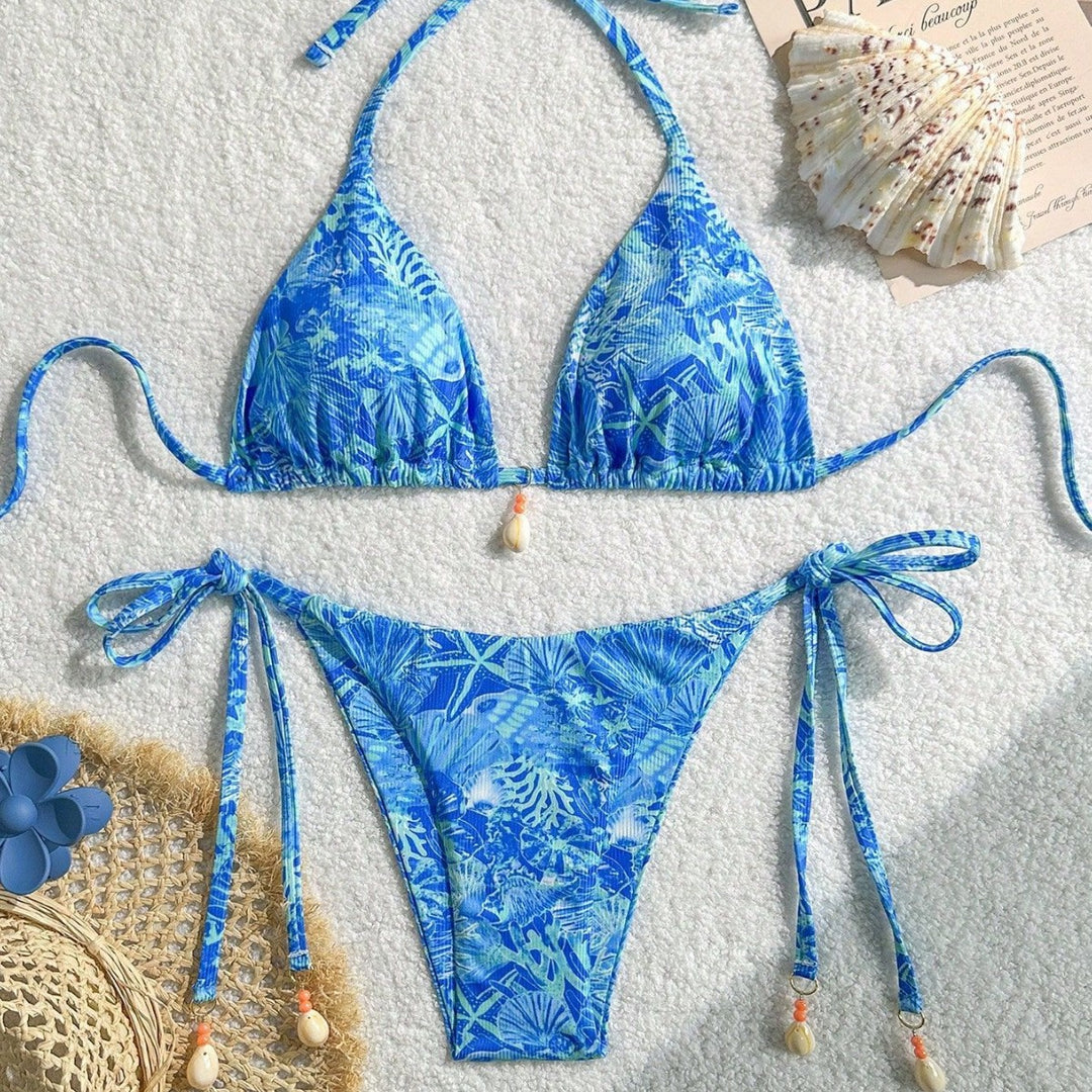 Damen Triangel-Bikini mit tropischem Muster und verspielten Bindebändern Echo Archiv