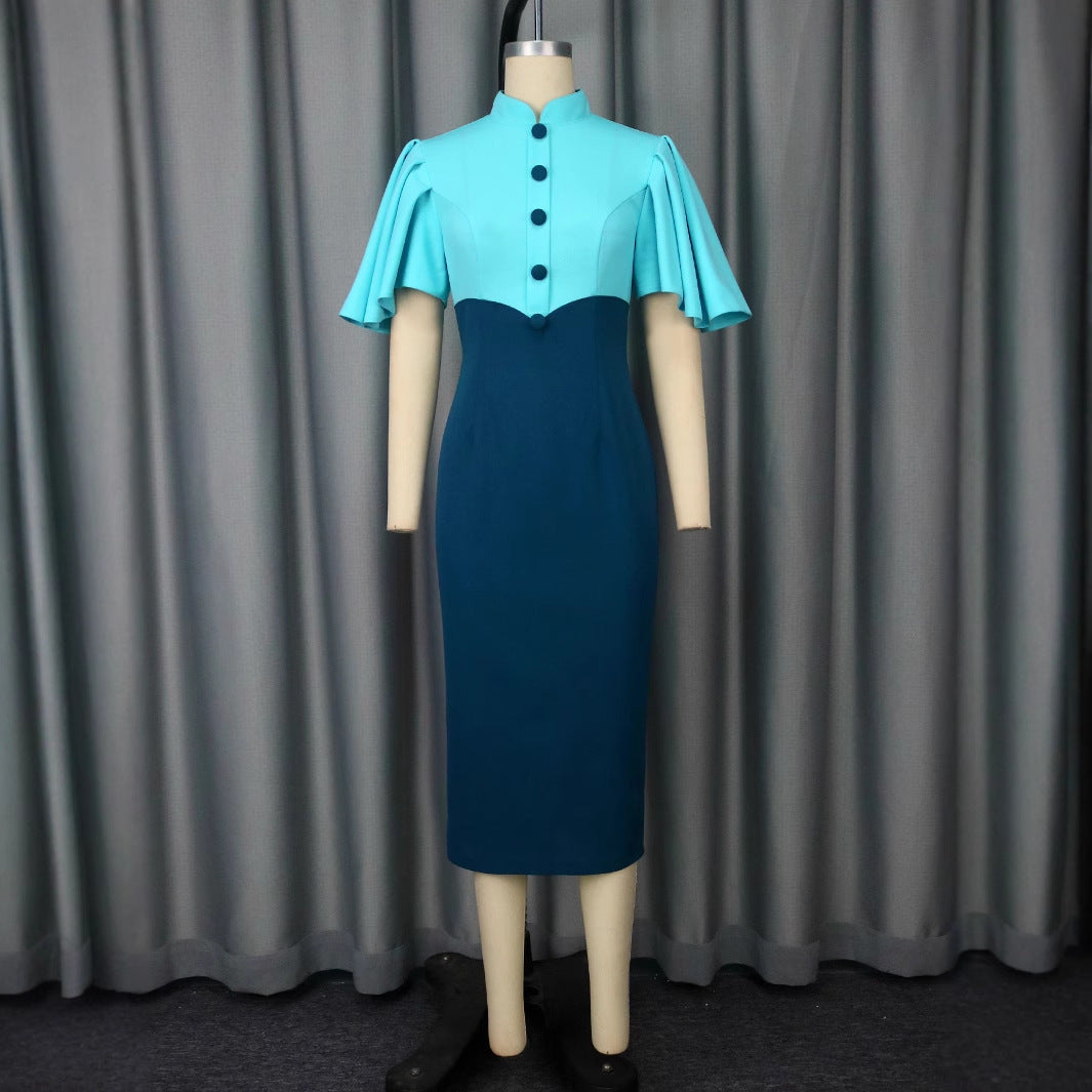 Damen figurbetontes Kleid mit eleganter Stehkragen und kunstvollen Puffärmeln Echo Archiv