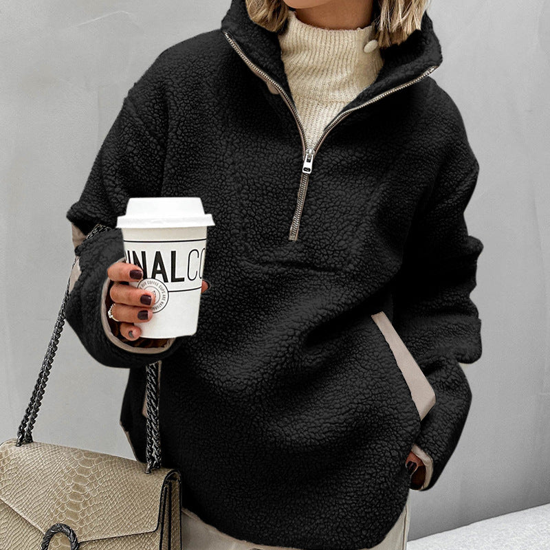 Damen Oversized Sherpa-Fleece Pullover mit halbem Reißverschluss und Kängurutasche Echo Archiv