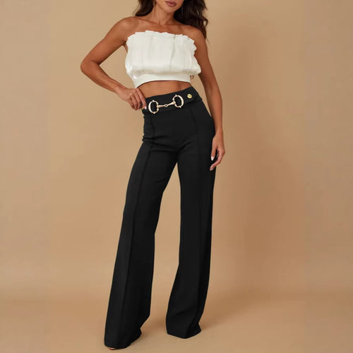 Damen weite Hochtaillenhose mit dekorativem Gürtel und eleganter Nahtführung Echo Archiv