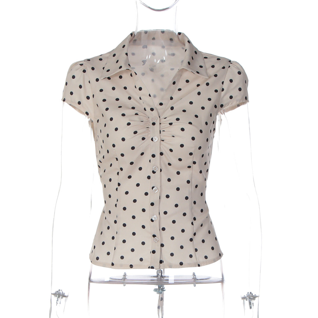 Damen Polka-Dots Bluse mit raffiniertem Knopfdesign – Élovi