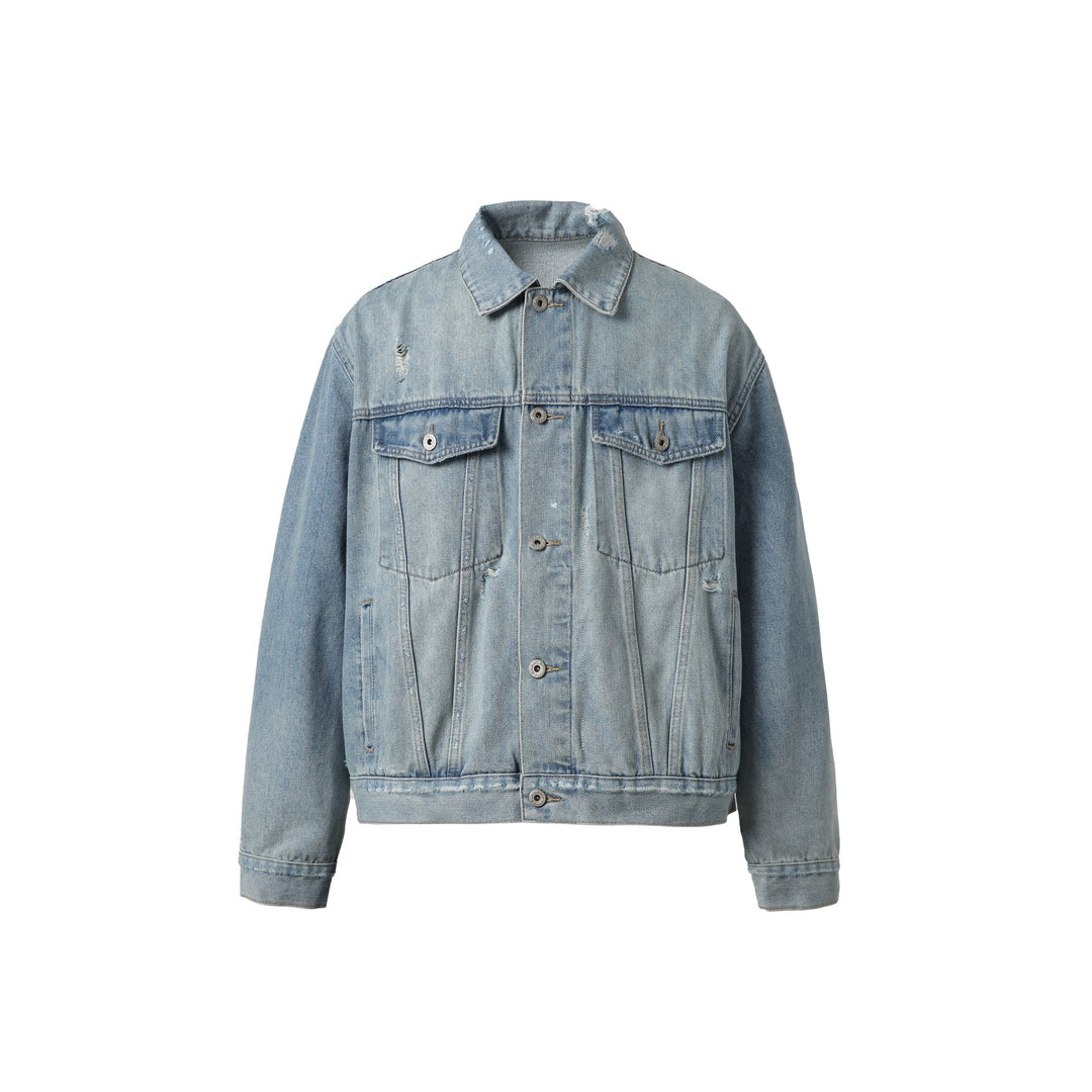 Unisex Oversized Jeansblouson mit Used‑Look, kastigem Schnitt und Brustklappen Echoarchiv