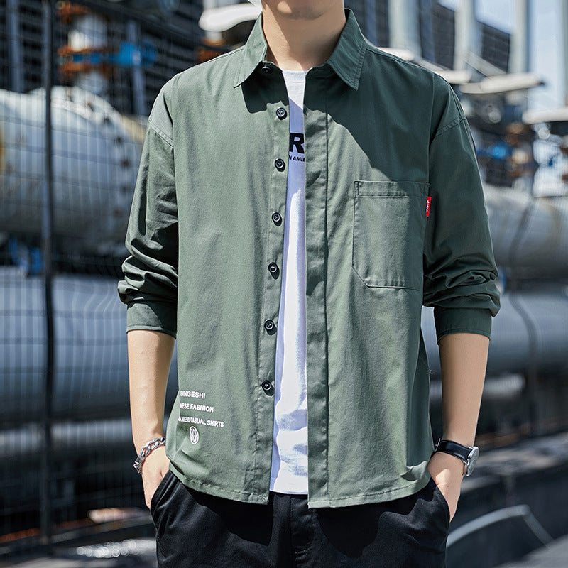 Herren Oversized-Hemdjacke im Casual-Worker-Stil mit Brusttasche und durchgehender Knopfleiste Echoarchiv
