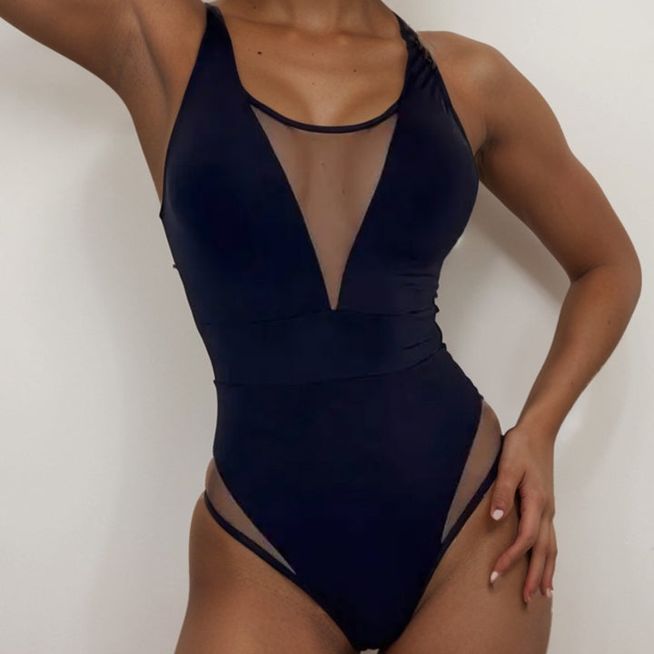 Damen Hochgeschlossener Monokini mit transparenten Mesh-Details Echo Archiv