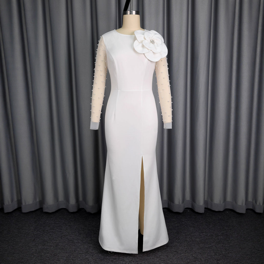 Damen Glamouröses Abendkleid mit taillierter Silhouette und transparenten Puffärmeln Echo Archiv