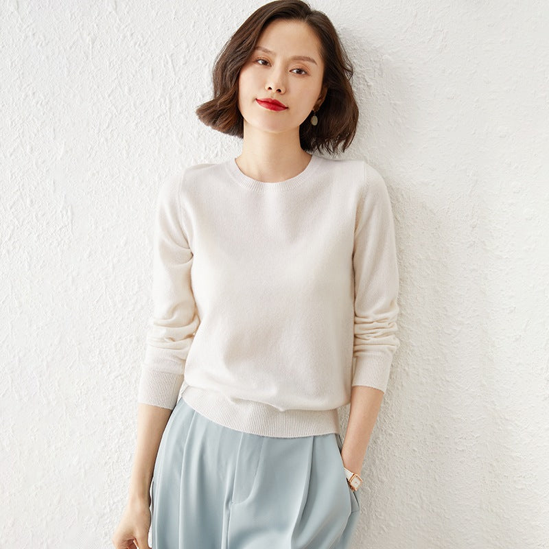 Damen Kurzgeschnittener Feinstrickpullover mit Rundhalsausschnitt und geripptem Bund Echoarchiv