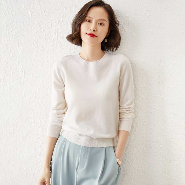 Damen Kurzgeschnittener Feinstrickpullover mit Rundhalsausschnitt und geripptem Bund Echoarchiv