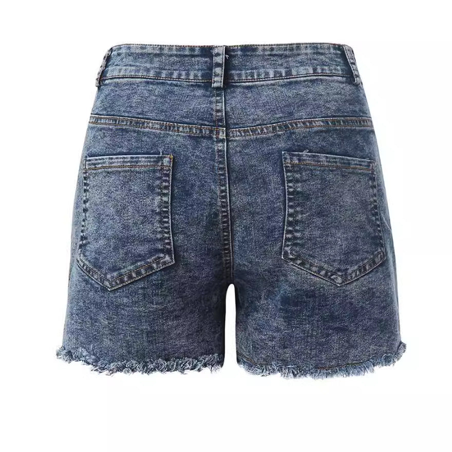 Damen hoch taillierte Denim-Shorts mit fransigem Saum Echo Archiv