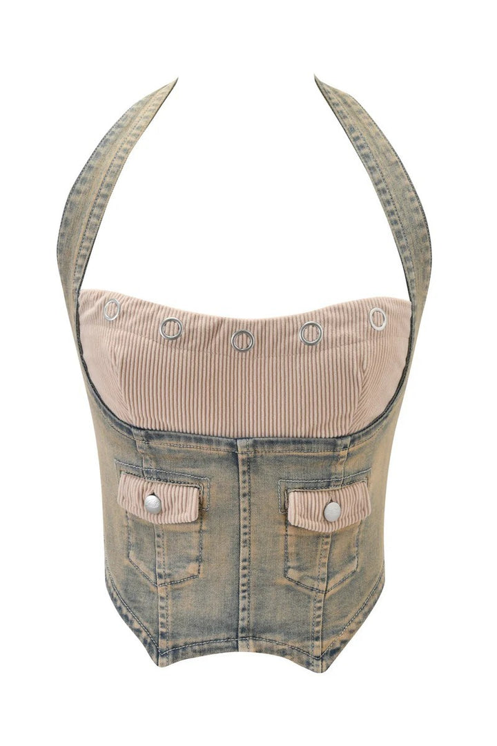 Damen Denim Bustier mit Cord-Ausschnitt Echo Archiv