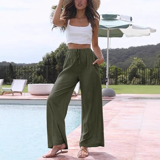 Damen Weitgeschnittene Sommerhose mit elastischem Bund und praktischen Taschen Echo Archiv