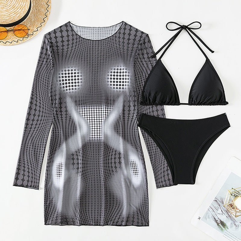 Damen Bikiniset mit transparentem Cover-Up und modischem Muster Echo Archiv