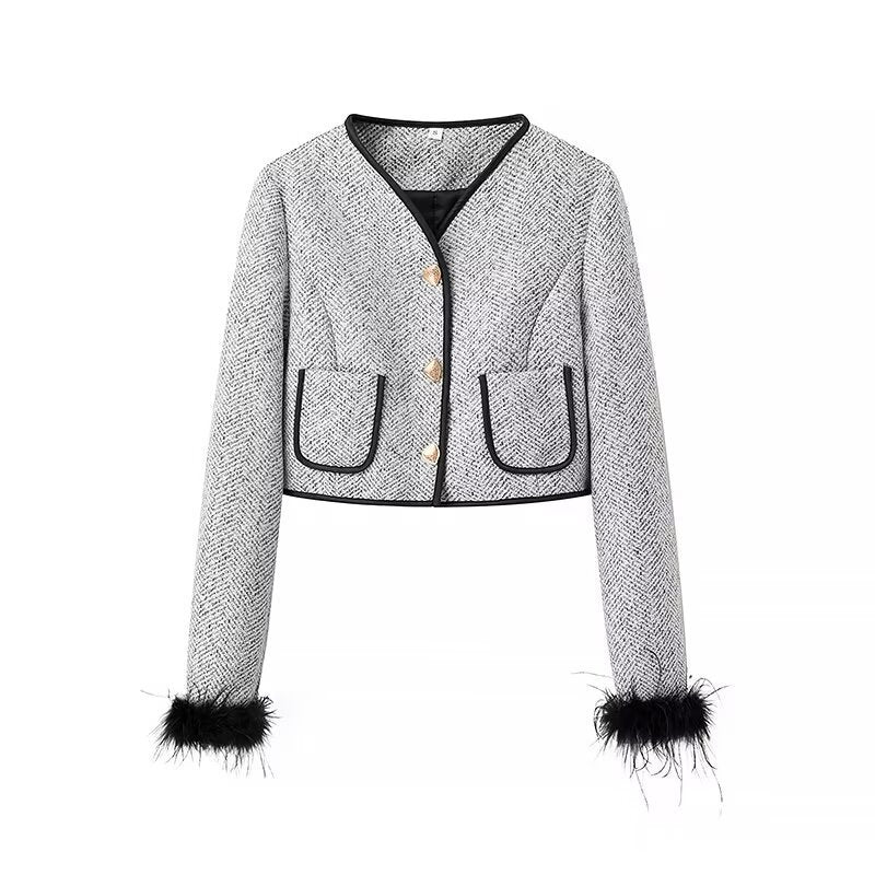 Damen Zweiteiliges Bouclé‑Tweed‑Set mit kurzem Blazer, Zierknöpfen und Minirock Echo Archiv