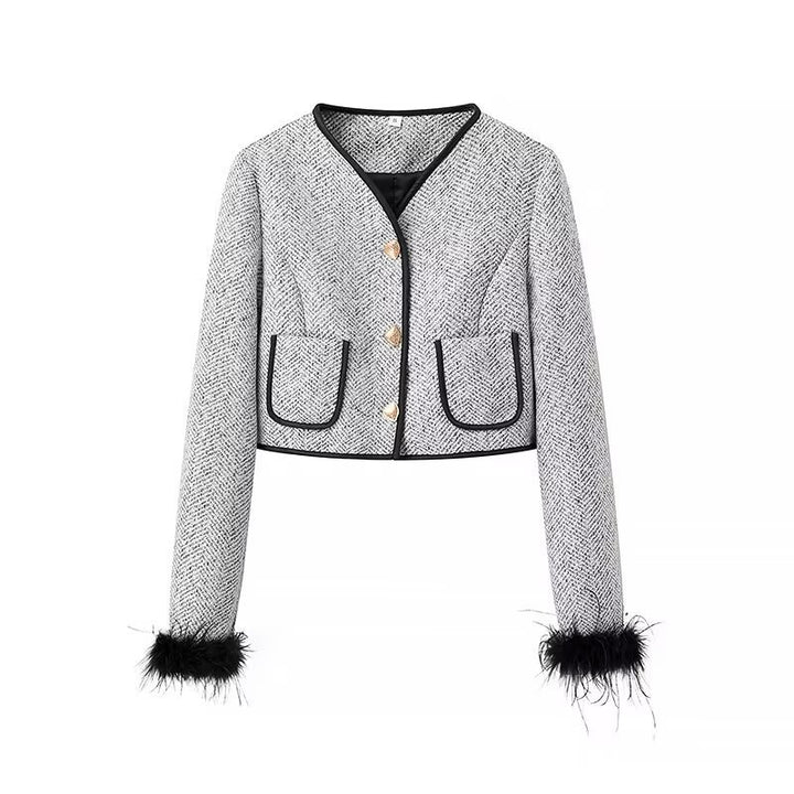 Damen Zweiteiliges Bouclé‑Tweed‑Set mit kurzem Blazer, Zierknöpfen und Minirock Echo Archiv