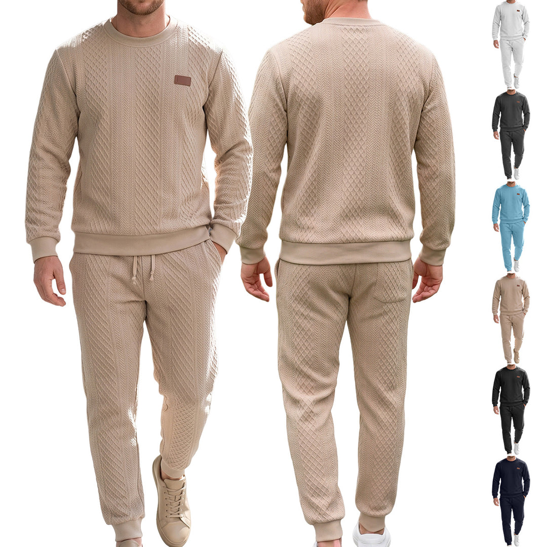 Herren Strukturierter Strick-Jogginganzug mit Rundhalsausschnitt und Kordelbund – Marzano