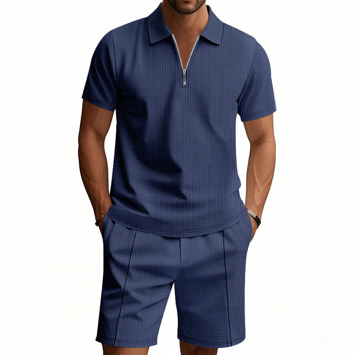 Herren elegantes Polo- und Shorts-Set mit modernem Reißverschluss Echoarchiv