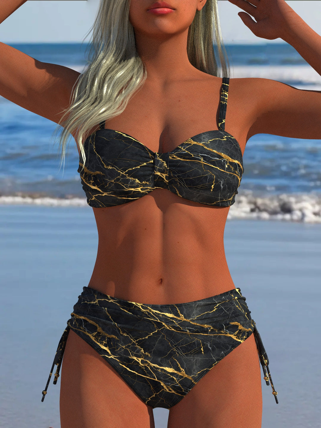 Damen Bikini-Set mit stilvollem Karomuster und goldfarbenen Akzenten Echo Archiv
