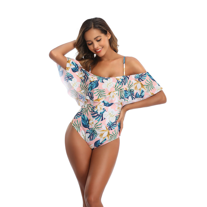 Damen Einteiliger Badeanzug mit Rüschendetails und floralem Muster Echo Archiv