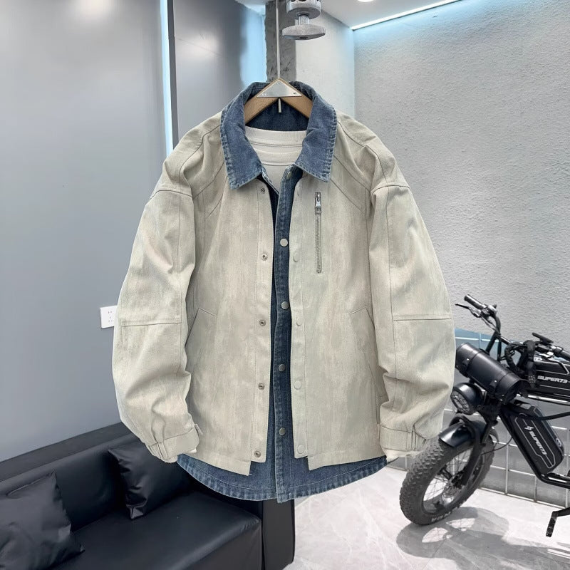 Herren Overshirt-Jacke mit Jeans-Innenblende und Reißverschluss-Brusttasche Echoarchiv