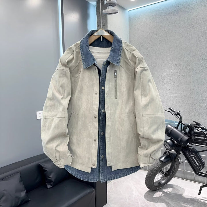 Herren Overshirt-Jacke mit Jeans-Innenblende und Reißverschluss-Brusttasche Echoarchiv