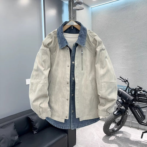 Herren Overshirt-Jacke mit Jeans-Innenblende und Reißverschluss-Brusttasche Echoarchiv
