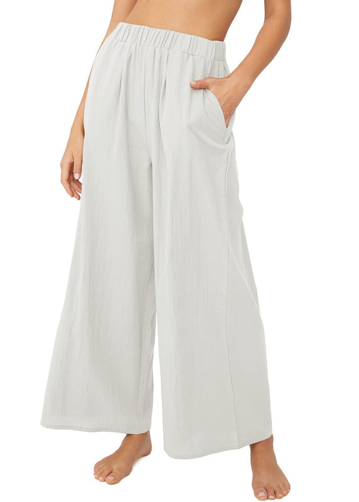 Damen Leichte Palazzo-Hose mit weitem Bein, elastischem Bund und Eingrifftaschen Echoarchiv