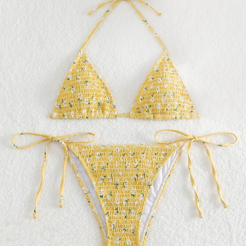 Damen Triangel-Bikini-Set mit floralem Muster und hochwertigen Bindebändern Echo Archiv