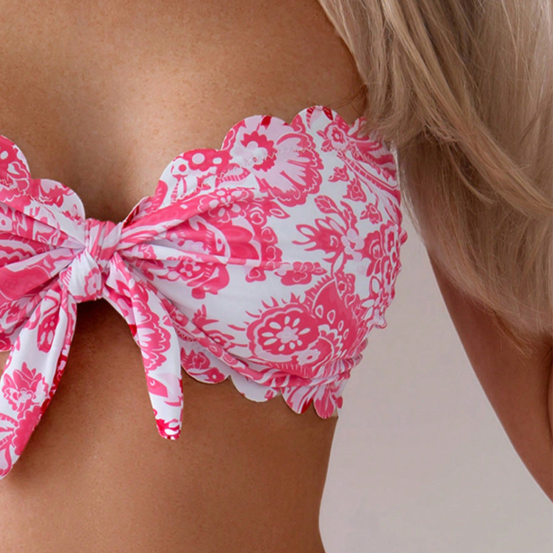 Damen Bandeau-Bikini mit floraler Stickerei Echo Archiv