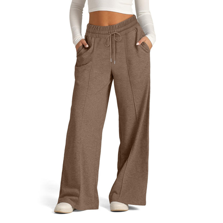 Damen High-Rise Weite Beinhose mit Kordelzug, seitlichen Taschen und vorderer Naht – Avélisse