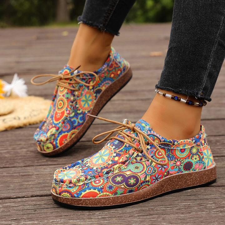 Damen bunte gemusterte Canvas-Schnürschuhe mit leichter Plateau-Sohle Echo Archiv