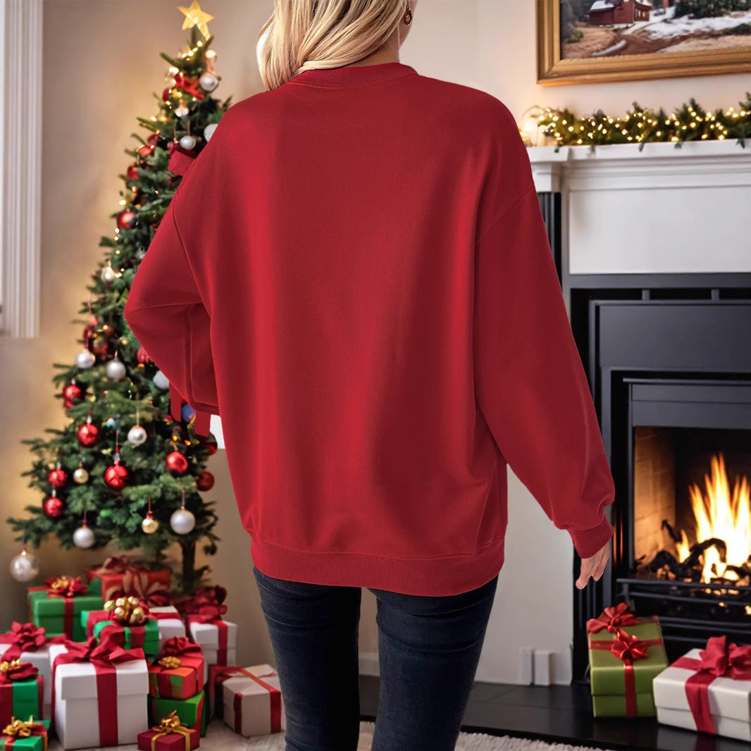Damen Weihnachtlicher Sweatshirtpullover mit Herzapplikation und Seitenschleifen Echoarchiv