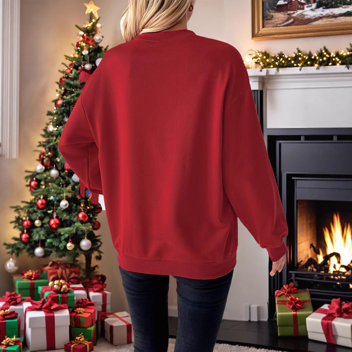 Damen Weihnachtlicher Sweatshirtpullover mit Herzapplikation und Seitenschleifen Echoarchiv